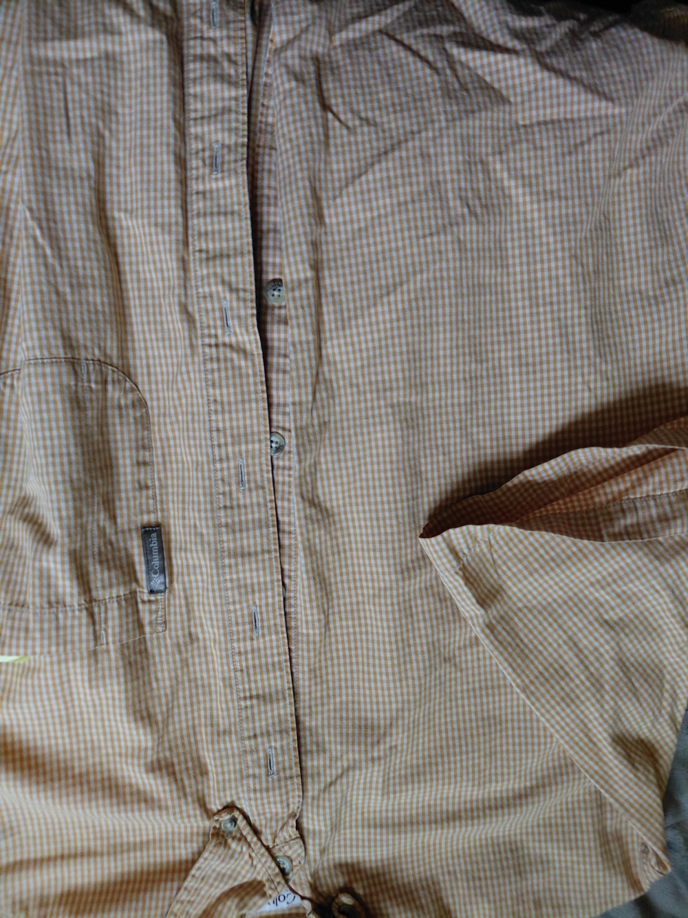 Columbia Men’s Orange and White Gingham Button-Down Shirt